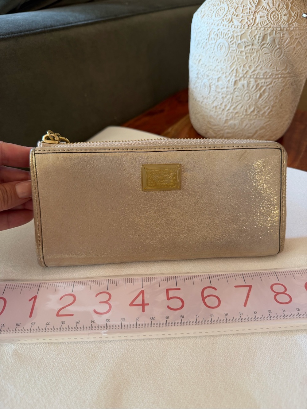 Coach Poppy gold soft leather zip wallet